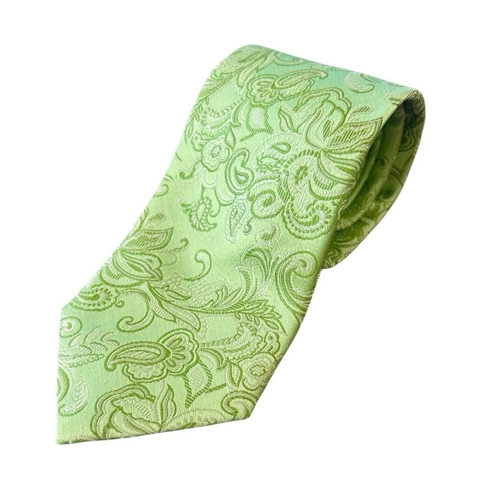 Eton Men's Silk Tie Floral Lime Green Paisley‎ Luxury Italy Preppy